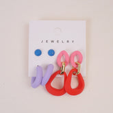 Woman's  Flower Design Earring 6pcs Set Red
